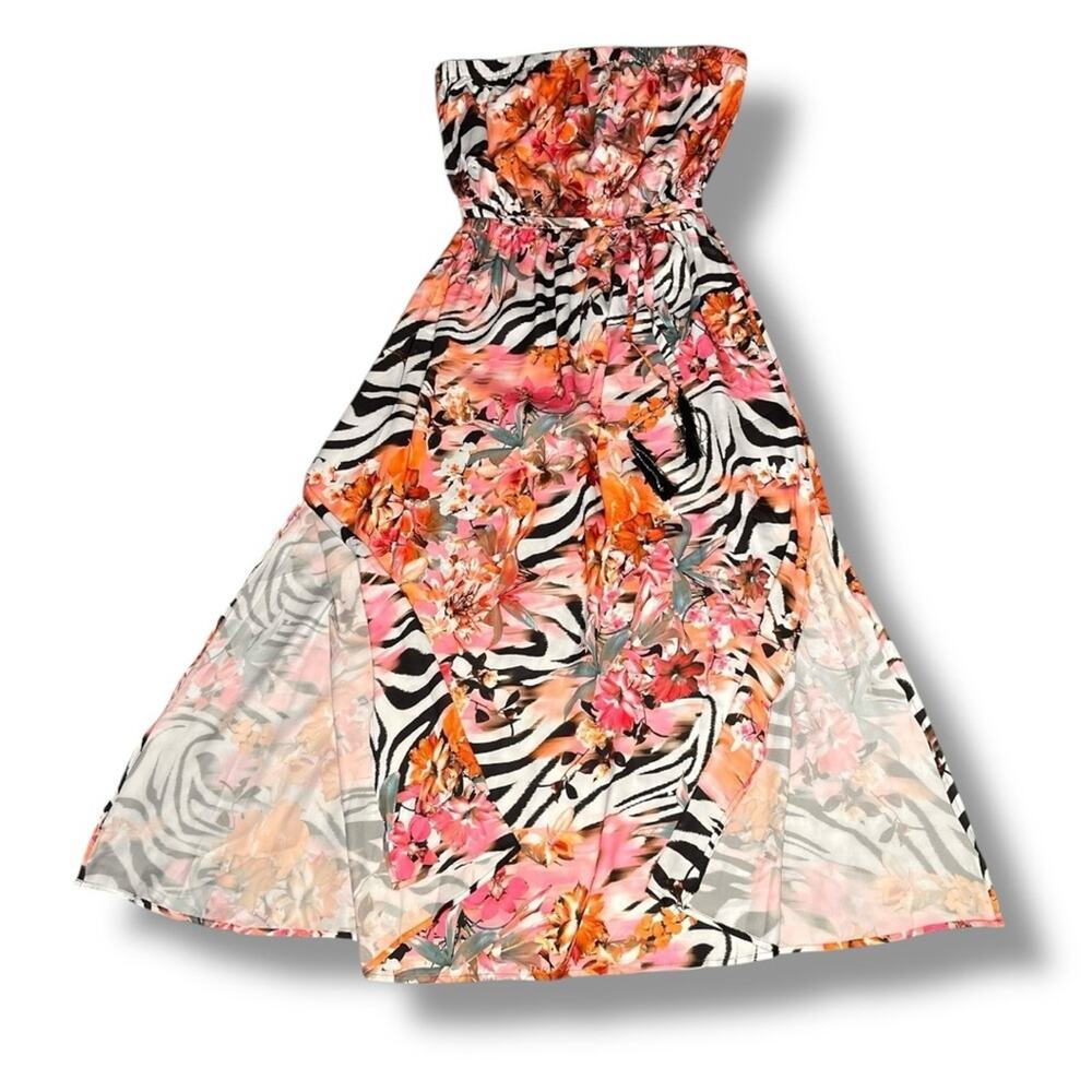 Jennifer Lopez Summer Oasis floral zebra print strapless maxi dress NWT size PL - Picture 11 of 12